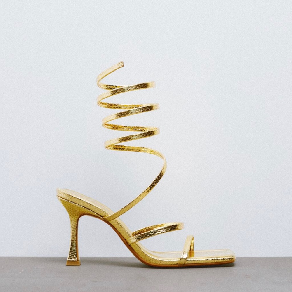 Zara Gold Spiral Heel Sandals Size 7.5